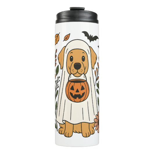 Halloween Golden Retriever Blume Thermosbecher (Vorderseite)