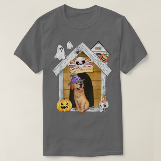 Halloween Golden Retriever Dog Hexe Spuk Haus T-Shirt (Design vorne)