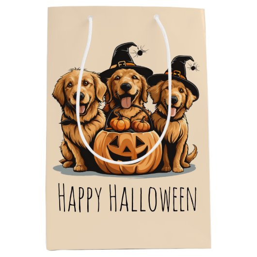 Halloween Golden Retriever Dogs Jack O Lantern Mittlere Geschenktüte (Vorderseite)