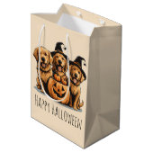 Halloween Golden Retriever Dogs Jack O Lantern Mittlere Geschenktüte (Rückseite Schrägansicht)