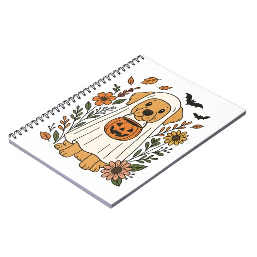 Halloween Golden Retriever Flowers Notizblock (Linke Seite)