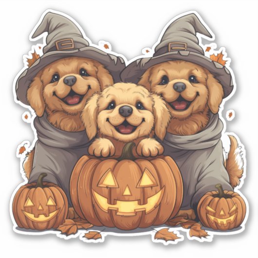 Halloween Golden Retriever Hunde Kürbislaterne Aufkleber (Vorderseite)