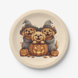 Halloween Golden Retriever Hunde Kürbislaterne Pappteller