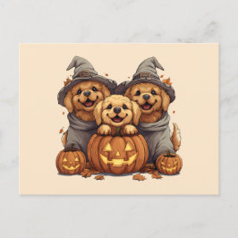 Halloween Golden Retriever Hunde Kürbislaterne Postkarte