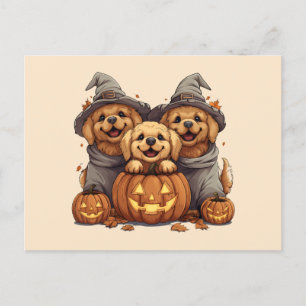 Halloween Golden Retriever Hunde Kürbislaterne Postkarte