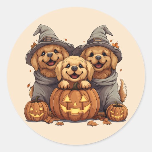Halloween Golden Retriever Hunde Kürbislaterne Runder Aufkleber (Vorderseite)