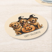 Halloween Golden Retriever Hunde Kürbislaterne Runder Pappuntersetzer (Angewinkelt)