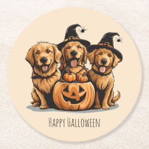 Halloween Golden Retriever Hunde Kürbislaterne Runder Pappuntersetzer