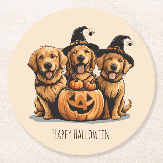 Halloween Golden Retriever Hunde Kürbislaterne Runder Pappuntersetzer (Vorderseite)