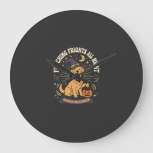 Halloween Golden Retriever Kürbis Unfug Große Wanduhr