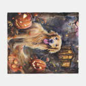 Halloween Golden Retriever mit Pumpkins Beängstige Fleecedecke (Vorderseite (Horizontal))