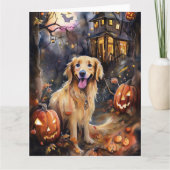 Halloween Golden Retriever mit Pumpkins Beängstige Karte (Vorderseite)