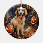 Halloween Golden Retriever mit Pumpkins Beängstige Keramik Ornament (Hinten)