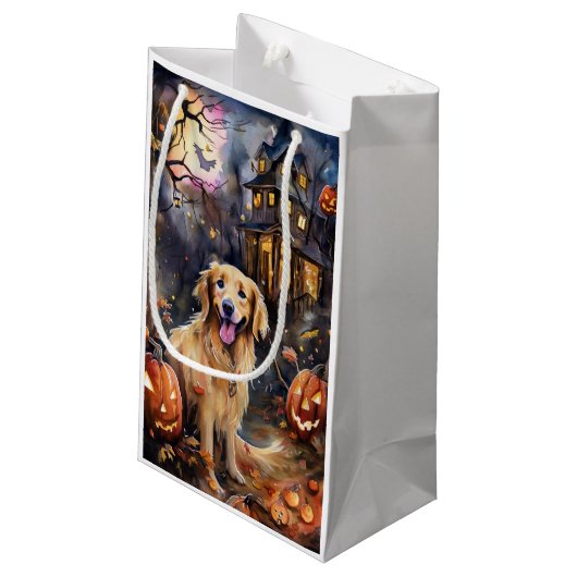 Halloween Golden Retriever mit Pumpkins Beängstige Kleine Geschenktüte (Rückseite Schrägansicht)