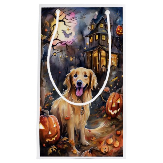 Halloween Golden Retriever mit Pumpkins Beängstige Kleine Geschenktüte (Vorderseite)