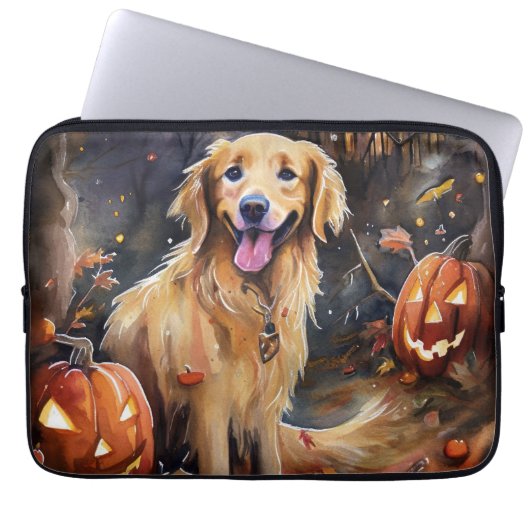 Halloween Golden Retriever mit Pumpkins Beängstige Laptopschutzhülle (Vorderseite)