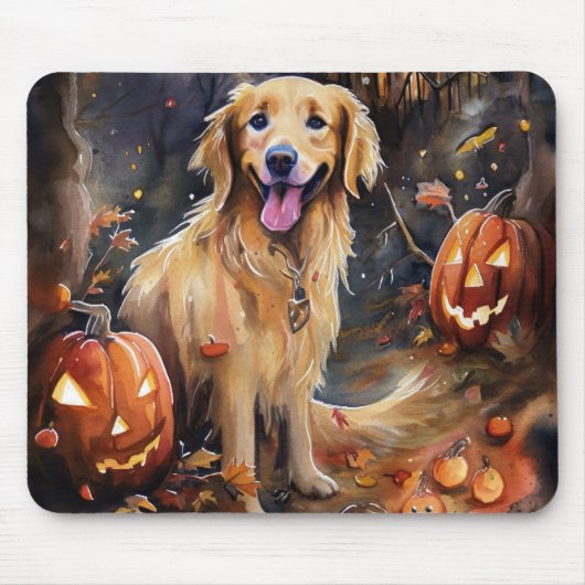 Halloween Golden Retriever mit Pumpkins Beängstige Mousepad (Vorne)