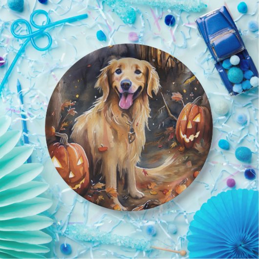 Halloween Golden Retriever mit Pumpkins Beängstige Pappteller (Party)