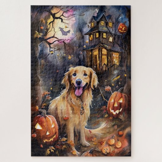 Halloween Golden Retriever mit Pumpkins Beängstige Puzzle (Vertikal)