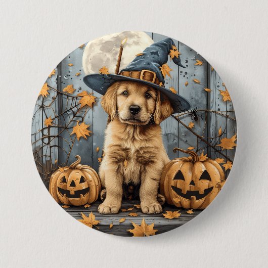 Halloween Golden Retriever Welpe Jack O Lanterns Button (Vorderseite)