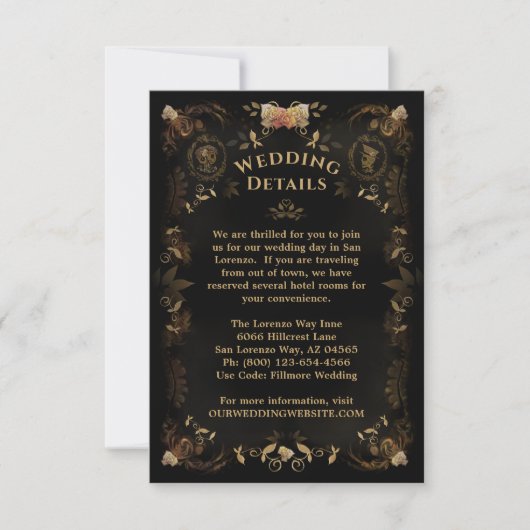 Halloween Golden Skelette Wedding Details Card RSVP Karte (Vorderseite)