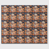 Halloween Goldendoodle mit Kürbissen Gruselig Geschenkpapier (Flach)