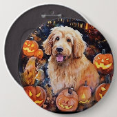 Halloween Goldendoodle mit Pumpkins Beängstigend Button (Vorne & Hinten)