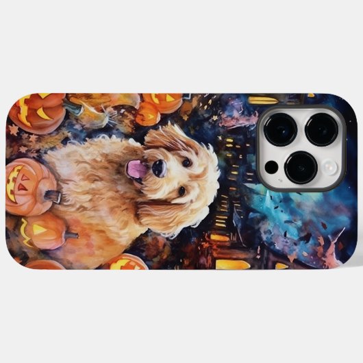 Halloween Goldendoodle mit Pumpkins Beängstigend Case-Mate iPhone Hülle (Rückseite (Horizontal))