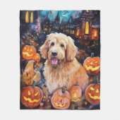 Halloween Goldendoodle mit Pumpkins Beängstigend Fleecedecke (Vorderseite)
