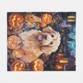 Halloween Goldendoodle mit Pumpkins Beängstigend Fleecedecke (Vorderseite (Horizontal))