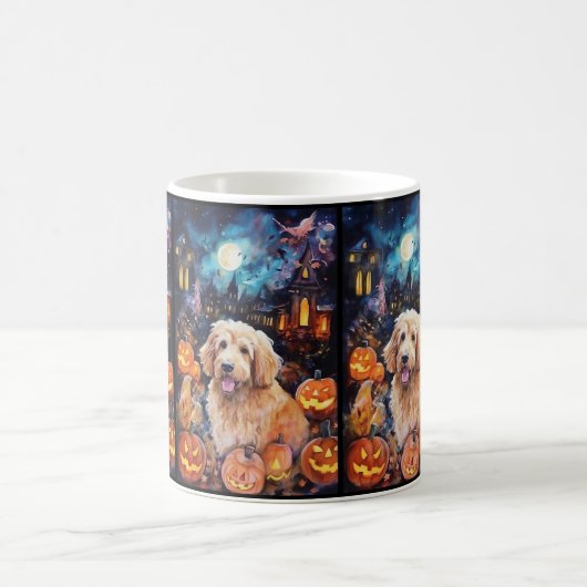Halloween Goldendoodle mit Pumpkins Beängstigend Kaffeetasse (Mittel)
