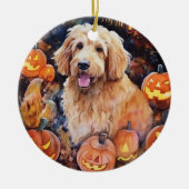 Halloween Goldendoodle mit Pumpkins Beängstigend Keramik Ornament (Vorne)