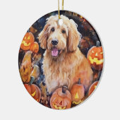 Halloween Goldendoodle mit Pumpkins Beängstigend Keramik Ornament (Links)