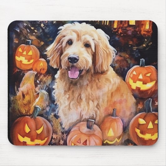 Halloween Goldendoodle mit Pumpkins Beängstigend Mousepad (Vorne)