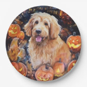 Halloween Goldendoodle mit Pumpkins Beängstigend Pappteller (Vorderseite)