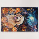 Halloween Goldendoodle mit Pumpkins Beängstigend Puzzle (Horizontal)
