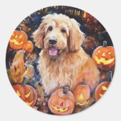 Halloween Goldendoodle mit Pumpkins Beängstigend Runder Aufkleber (Vorderseite)