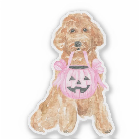 Halloween Goldendoodle Pumpkin Trick oder Behandlu Aufkleber (Vorderseite)