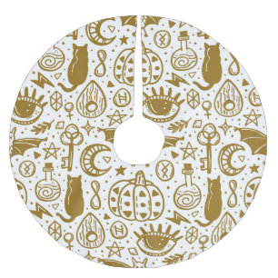 Halloween goldene Tinte, nahtloses Silhouettenmust Polyester Weihnachtsbaumdecke