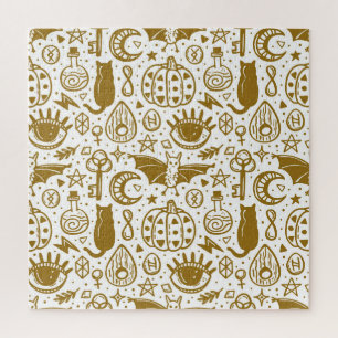 Halloween goldene Tinte, nahtloses Silhouettenmust Puzzle