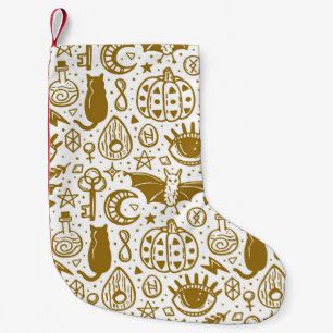 Halloween goldfarbene, nahtlose Silhouette. Kleiner Weihnachtsstrumpf