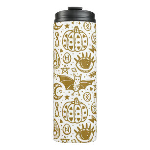 Halloween goldfarbene, nahtlose Silhouette. Thermosbecher