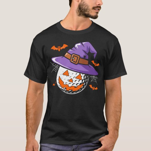 Halloween Golf Ball Witch Hat Pumpkin Spooky Bat W T-Shirt (Vorderseite)
