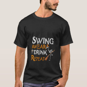Halloween Golf Flamingo Hexenswing Swear Drink Re T-Shirt
