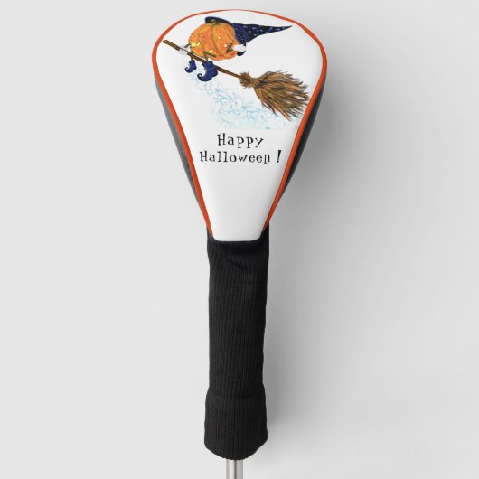 Halloween Golf Head Cover Hexenkürbis mit Broom Headcover (Vorderseite)