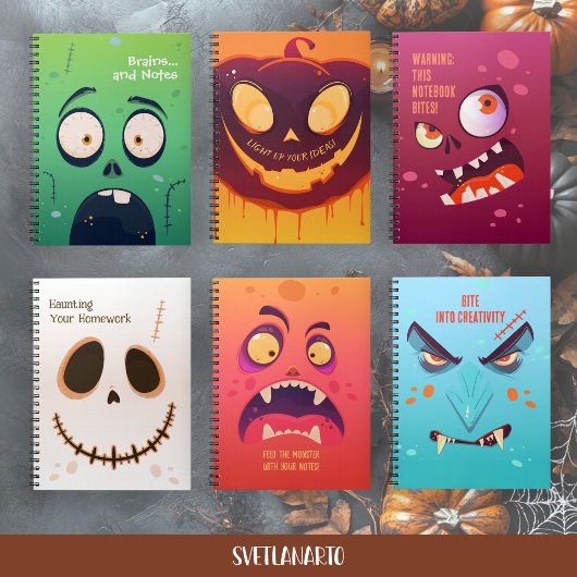 Halloween Goofy Eyed Zombie Face Spiral Notebook Notizblock