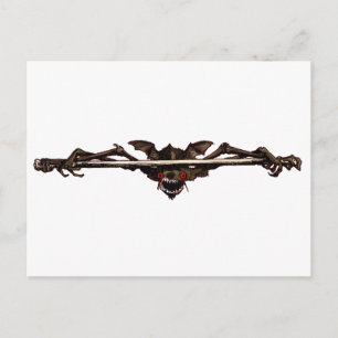 Halloween Goth Brown Vampire Bat on Bone Postkarte