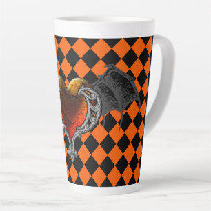 Halloween Goth Orange Heart & Bat Wings Latte Tass Milchtasse