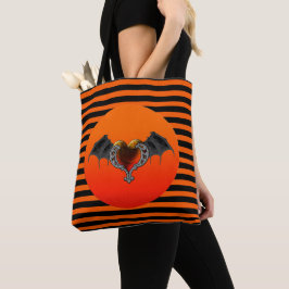 Halloween Goth Orange Heart & Bat Wings Tasche