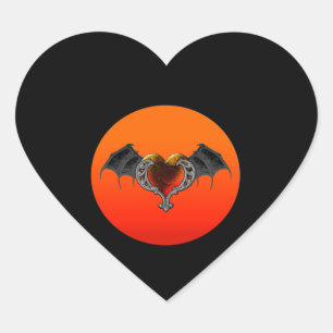 Halloween Goth Orange Herz mit Bat Wings Sticker